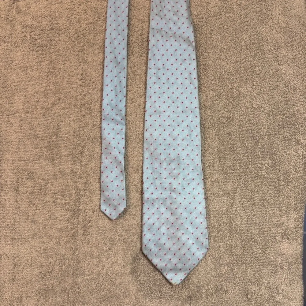Banana Republic Mens Silk Tie Light Blue Red Polka Dot Made in Italy Business
